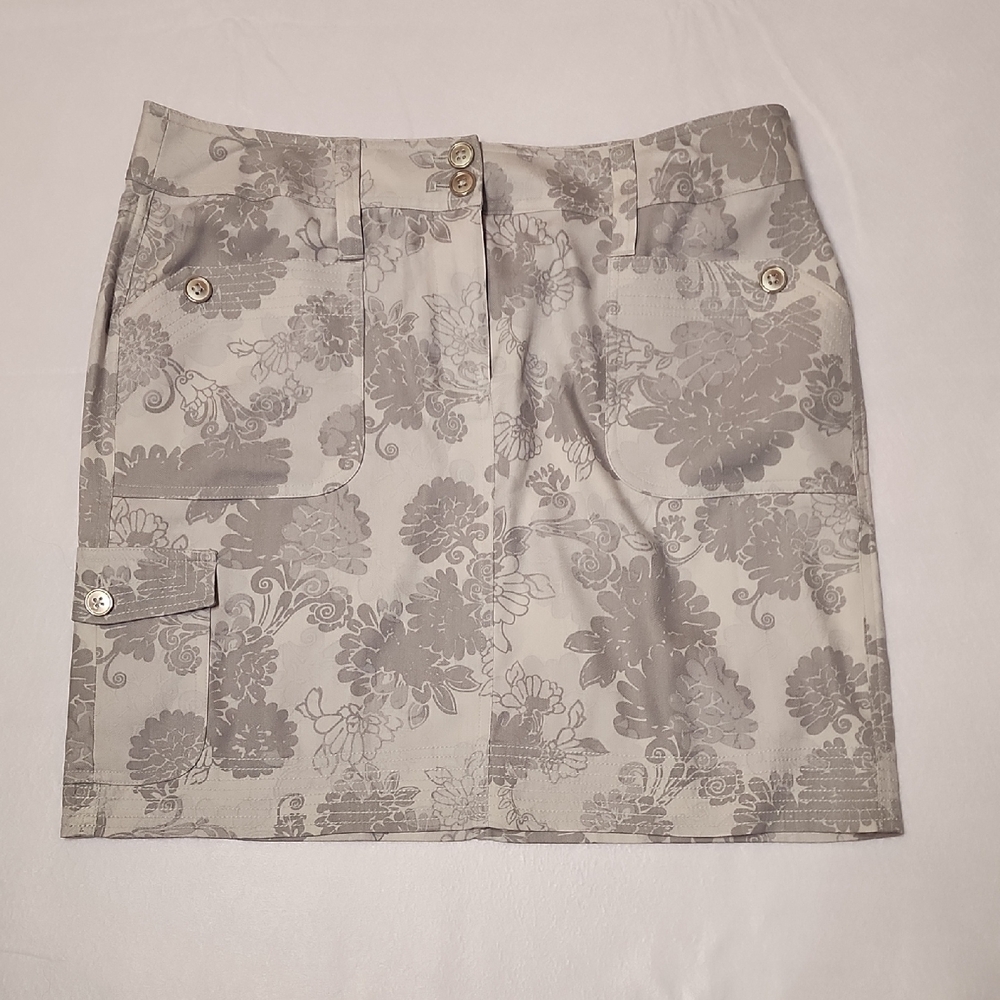 White House Black Market Silk Gray Floral Jacquard Pencil Mini Skirt Sz 12 New
